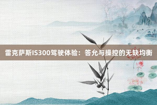 雷克萨斯IS300驾驶体验：答允与操控的无缺均衡